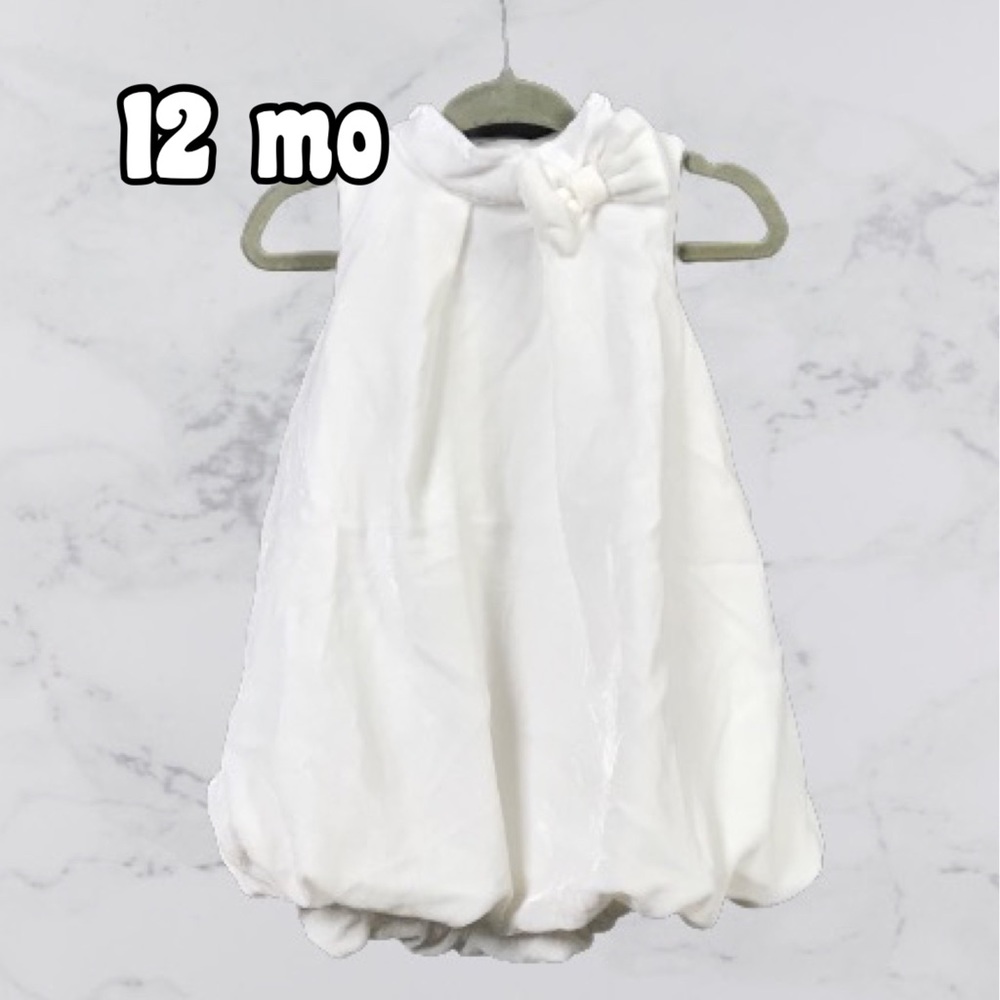 First Impressions Off-White High Neck Bubble Dress w/ Bow Detail, 12 mos